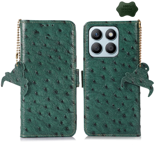 

For Honor X8b Ostrich Pattern Genuine Leather RFID Phone Case(Green)
