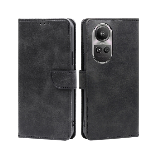 

For OPPO Reno10 5G / Reno10 Pro 5G Global Calf Texture Buckle Flip Leather Phone Case(Black)