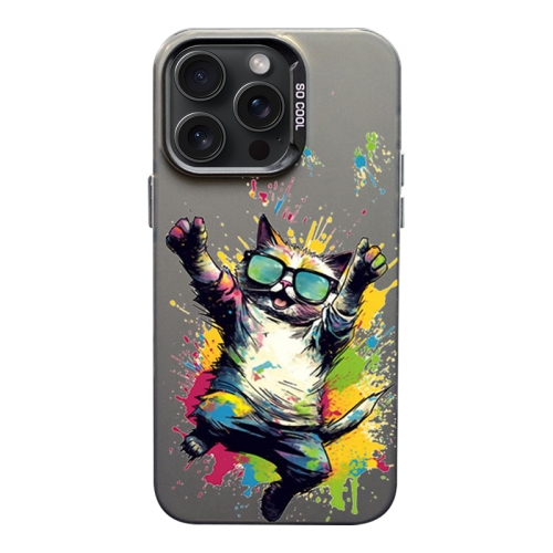 

For iPhone 15 Pro Color Ink Frosted PC+TPU Phone Case(Glasses Cat)