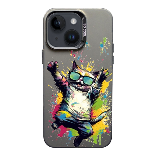 

For iPhone 14 Plus Color Ink Frosted PC+TPU Phone Case(Glasses Cat)