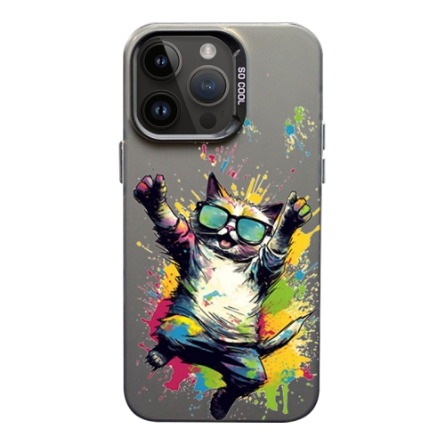 

For iPhone 14 Pro Max Color Ink Frosted PC+TPU Phone Case(Glasses Cat)