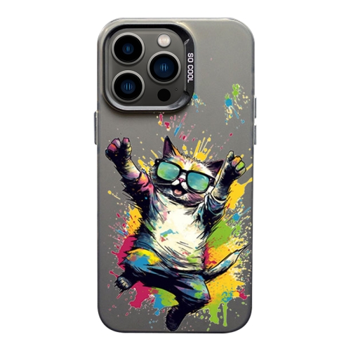 

For iPhone 13 Pro Max Color Ink Frosted PC+TPU Phone Case(Glasses Cat)