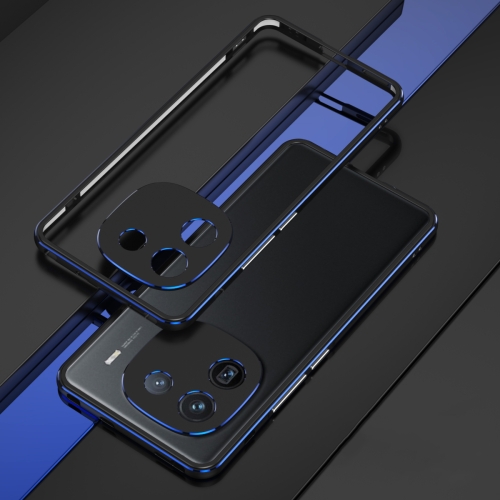 

For vivo iQOO 12 Pro Aurora Series Lens Protector + Metal Frame Phone Case(Black Blue)