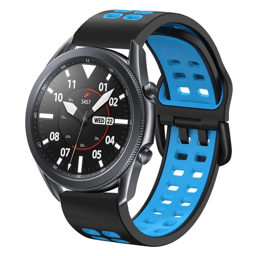 

For Samsung Galaxy Watch 6 / 6 Classic Dual-row Hole Two Color Silicone Watch Band(Black Sky Blue)
