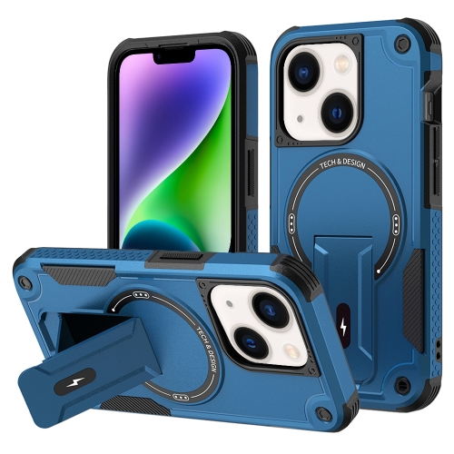 

For iPhone 14 MagSafe Holder Armor PC Hybrid TPU Phone Case(Dark Blue)