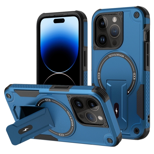 

For iPhone 14 Pro Max MagSafe Holder Armor PC Hybrid TPU Phone Case(Dark Blue)