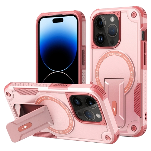 

For iPhone 14 Pro Max MagSafe Holder Armor PC Hybrid TPU Phone Case(Pink)