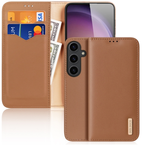 

For Samsung Galaxy S24 5G DUX DUCIS Hivo Series Cowhide + PU + TPU Flip Phone Case(Brown)