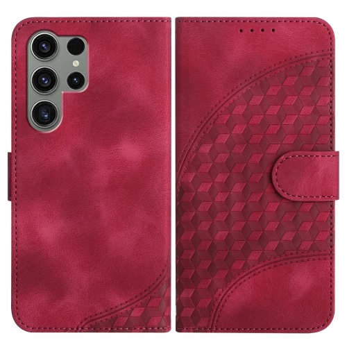

For Samsung Galaxy S24 Ultra 5G YX0060 Elephant Head Embossed Phone Leather Case with Lanyard(Rose Red)