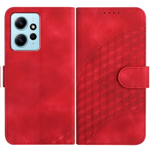 

For Xiaomi Redmi Note 12 4G Global YX0060 Elephant Head Embossed Phone Leather Case with Lanyard(Red)