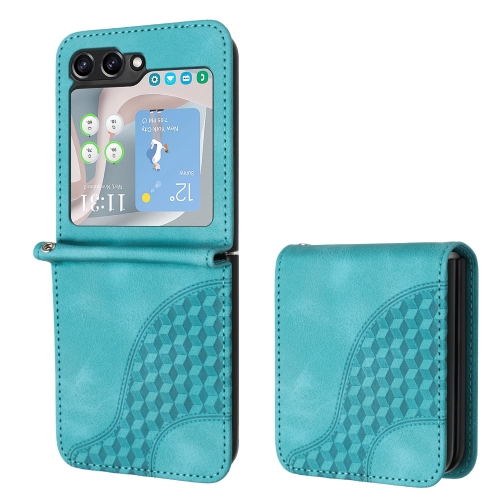 

For Samsung Galaxy Z Flip5 5G YX0060 Elephant Head Embossed Phone Leather Case with Lanyard(Light Blue)