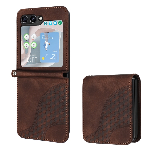 

For Samsung Galaxy Z Flip5 5G YX0060 Elephant Head Embossed Phone Leather Case with Lanyard(Coffee)