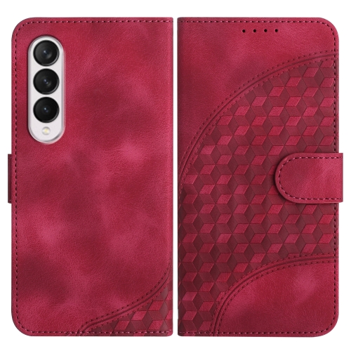 

For Samsung Galaxy Z Fold3 5G YX0060 Elephant Head Embossed Phone Leather Case with Lanyard(Rose Red)