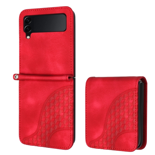 

For Samsung Galaxy Z Flip3 5G YX0060 Elephant Head Embossed Phone Leather Case with Lanyard(Red)