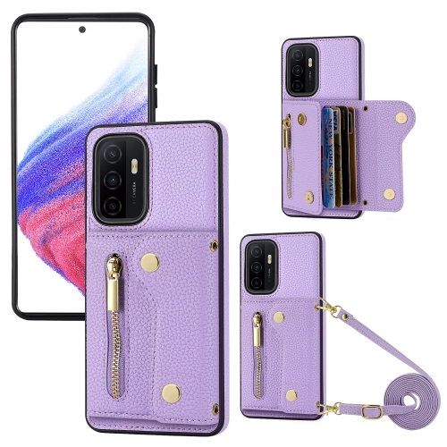 

For Samsung Galaxy S23 DF-09 Crossbody Litchi texture Card Bag Design PU Phone Case(Purple)