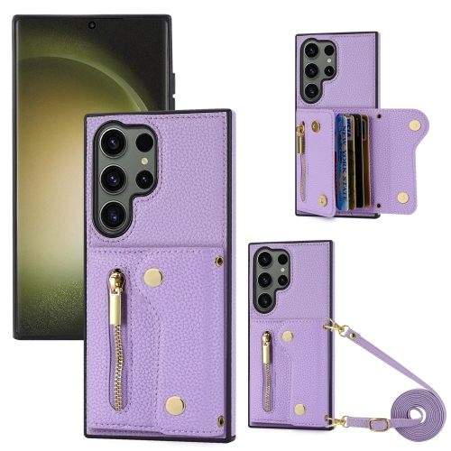 

For Samsung Galaxy S24 Ultra DF-09 Crossbody Litchi texture Card Bag Design PU Phone Case(Purple)