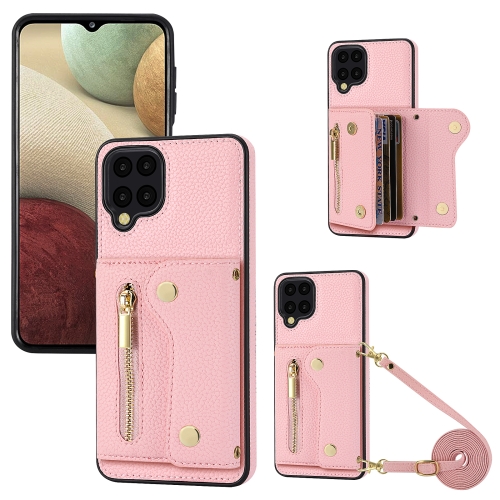

For Samsung Galaxy A12 DF-09 Crossbody Litchi texture Card Bag Design PU Phone Case(Pink)