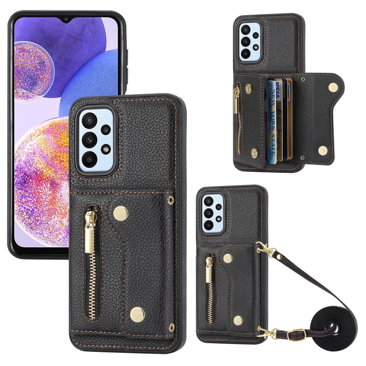 For Samsung Galaxy A23 4G DF-09 Crossbody Litchi texture Card Bag Design PU Phone Case(Black)
For Samsung Galaxy A23 4G DF-09 Crossbody Litchi texture Card Bag Design PU Phone Case(Black)