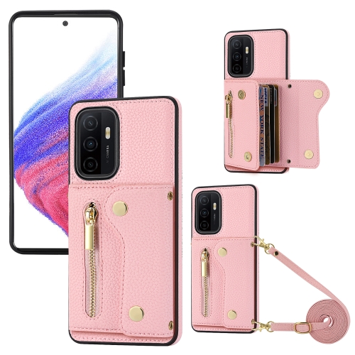 

For Samsung Galaxy A33 DF-09 Crossbody Litchi texture Card Bag Design PU Phone Case(Pink)