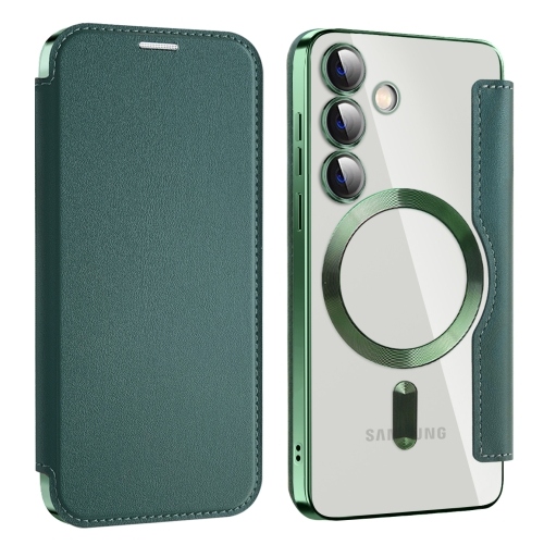 

For Samsung Galaxy S24 5G MagSafe Magnetic RFID Anti-theft Leather Phone Case(Dark Green)