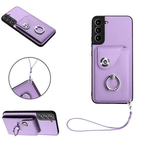 

For Samsung Galaxy S22+ 5G Organ Card Bag Ring Holder PU Phone Case with Lanyard(Purple)
