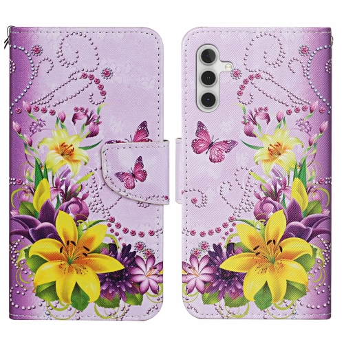 

For Samsung Galaxy S24 5G Colored Drawing Pattern Leather Phone Case(Yellow Flower Butterfly)
