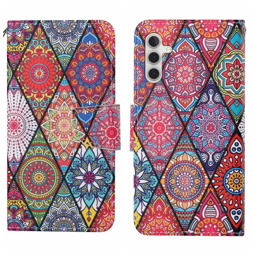 

For Samsung Galaxy S24 5G Colored Drawing Pattern Leather Phone Case(Diamond Totem)