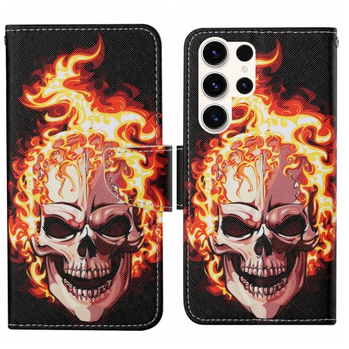 

For Samsung Galaxy S24 Ultra 5G Colored Drawing Pattern Leather Phone Case(Flame Skull)