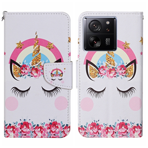 

For Xiaomi Redmi 13T Colored Drawing Pattern Leather Phone Case(Crown Unicorn)