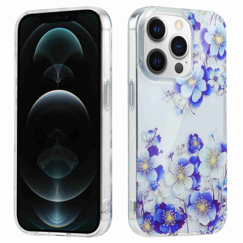 

For iPhone 12 Pro Max Electroplated Symphony Phone Case(White Blue Flower)