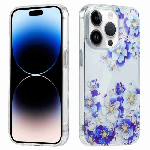 

For iPhone 14 Pro Max Electroplated Symphony Phone Case(White Blue Flower)