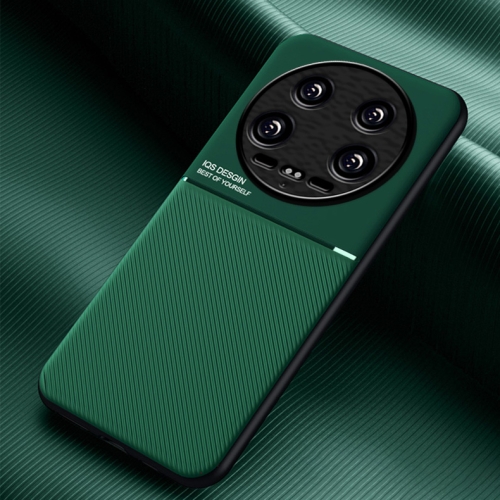 

For Xiaomi 14 Ultra Classic Tilt Strip Grain Magnetic Shockproof PC + TPU Phone Case(Green)