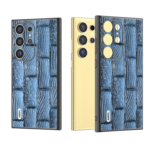

For Samsung Galaxy S24 Ultra 5G ABEEL Genuine Leather Mahjong Texture Series Phone Case(Blue)