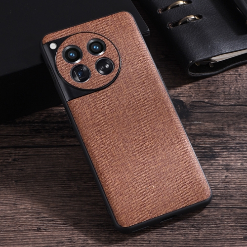 

For OnePlus 12 Cloth Texture PU + TPU Phone Case(Brown)