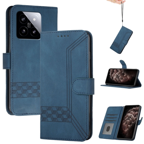 

For Xiaomi 14 Cubic Skin Feel Flip Leather Phone Case(Blue)