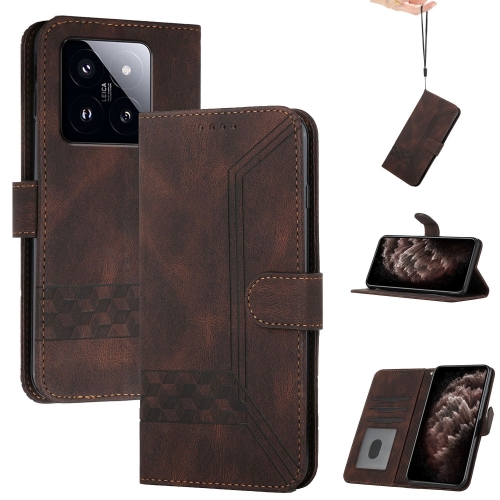 

For Xiaomi 14 Pro Cubic Skin Feel Flip Leather Phone Case(Brown)