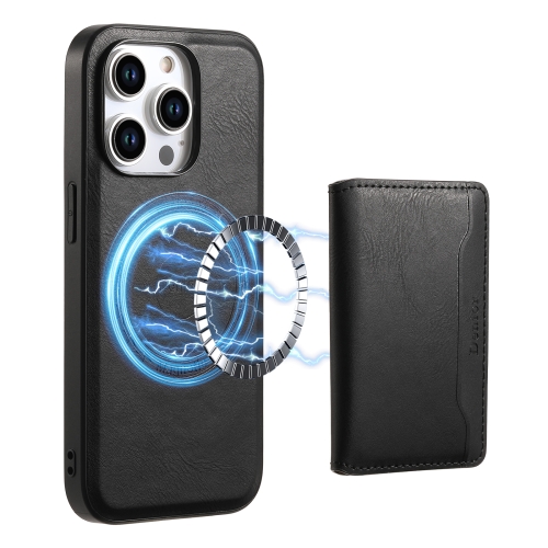 

For iPhone 14 Pro Denior Cowhide Texture Leather MagSafe Detachable Wallet Phone Case(Black)