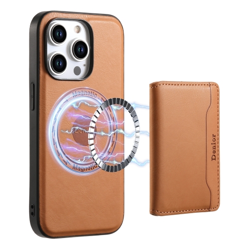 

For iPhone 14 Pro Denior Cowhide Texture Leather MagSafe Detachable Wallet Phone Case(Khaki)