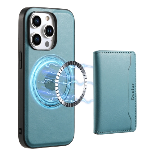 

For iPhone 14 Pro Max Denior Cowhide Texture Leather MagSafe Detachable Wallet Phone Case(Blue)