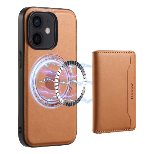 

For iPhone 12 Denior Cowhide Texture Leather MagSafe Detachable Wallet Phone Case(Khaki)