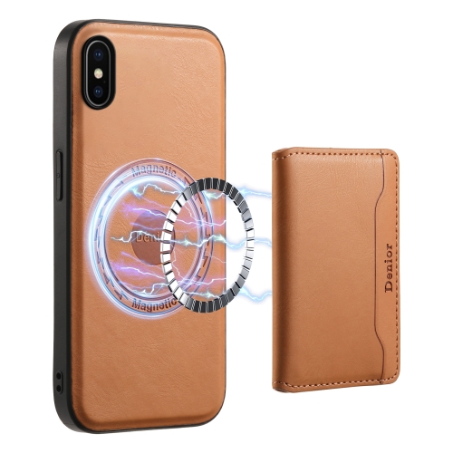 

For iPhone X / XS Denior Cowhide Texture Leather MagSafe Detachable Wallet Phone Case(Khaki)