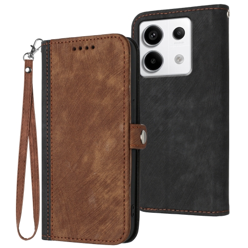 

For Xiaomi Redmi Note 13 Pro 4G Side Buckle Double Fold Hand Strap Leather Phone Case(Brown)