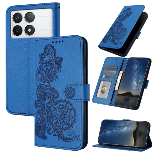 

For Xiaomi Redmi K70E Datura Flower Embossed Flip Leather Phone Case(Blue)