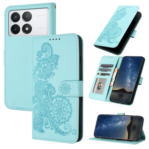 

For Xiaomi Redmi K70E Datura Flower Embossed Flip Leather Phone Case(Light blue)