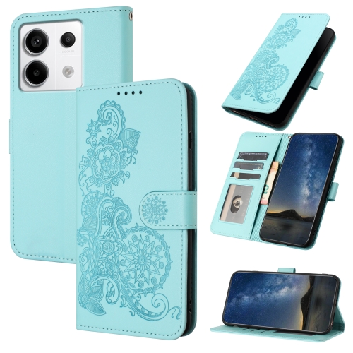 

For Xiaomi Redmi Note 13 Pro 4G Datura Flower Embossed Flip Leather Phone Case(Light blue)