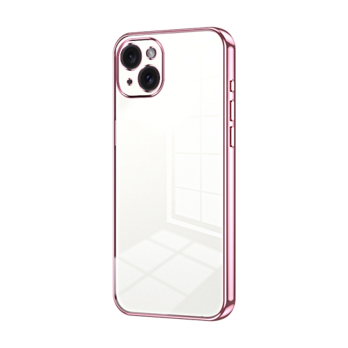 

For iPhone 15 Plus Transparent Plating Fine Hole Phone Case(Pink)