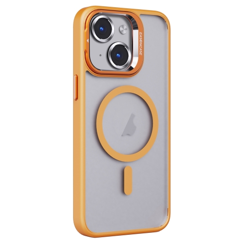 

For iPhone 15 Plus Invisible Lens Holder PC + TPU Frosted MagSafe Phone Case(Orange)