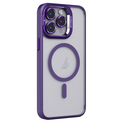 

For iPhone 14 Pro Invisible Lens Holder PC + TPU Frosted MagSafe Phone Case(Purple)