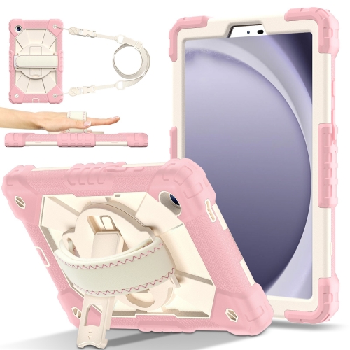 

For Samsung Galaxy Tab A9 X115 Contrast Color Robot C2 Silicone Hybrid PC Tablet Case(Rose Gold Beige)