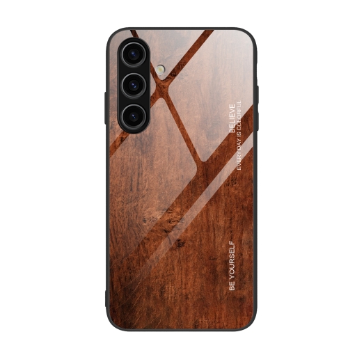 

For Samsung Galaxy S24+ 5G Wood Grain Glass Phone Case(Dark Brown)
